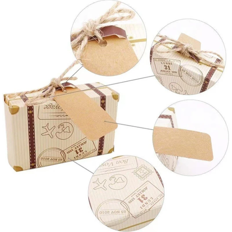 50pcs Mini Suitcase Candy Box Kraft Paper Gift Boxes Wedding Birthday Party Decoration Supplies Christmas Gift Packaging Boxs