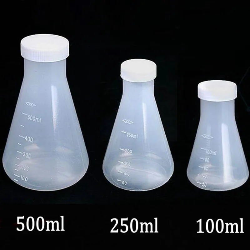 50ml To 1000ml Lab Plastic Erlenmeyer Flask Conical Container Bottle with Screw Cap for Laboratory Experiment