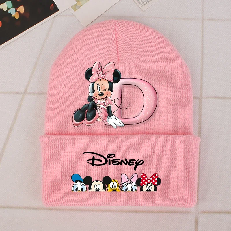 Minnie Mouse Baby Knitted Hat Disney Letter A-Z Winter Soft Warm Kids Girls Cap Cartoon Children Caps Hats Beanie Bonnet Gift