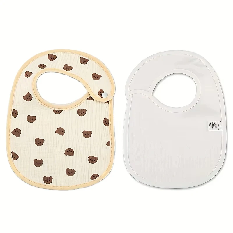 2-Pack Baby Cotton Gauze Bibs, Waterproof with Print 2