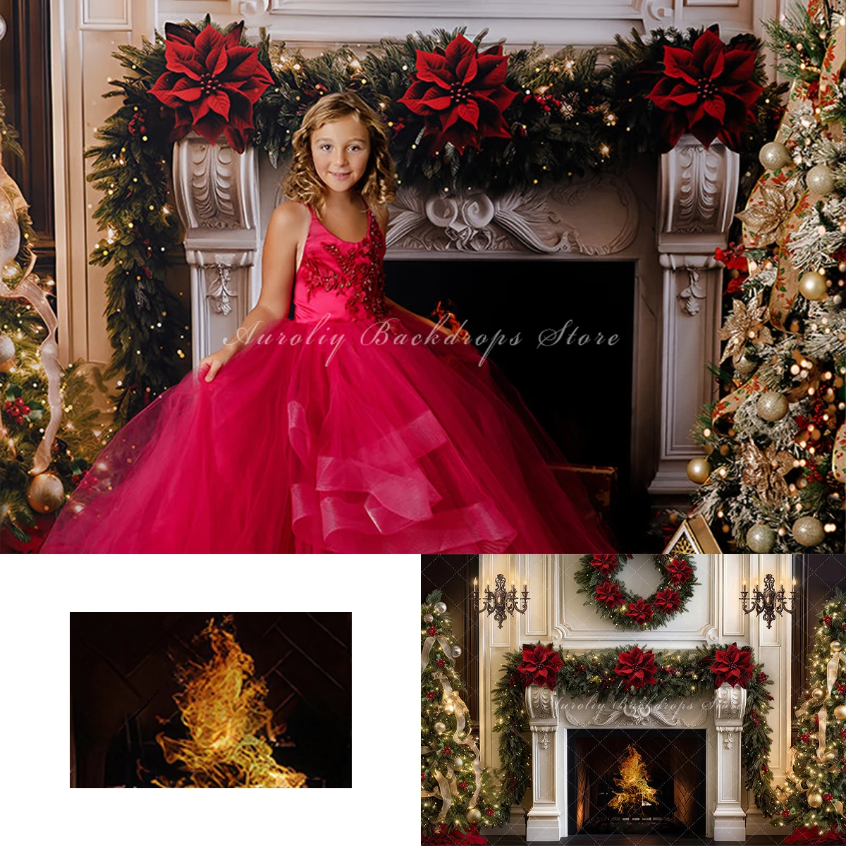 

Luxurious Christmas Fireplace Backgrounds Kids Adult Photography Props Child Baby Decors Xmas Tree Wreath Photo Studio Backdrops