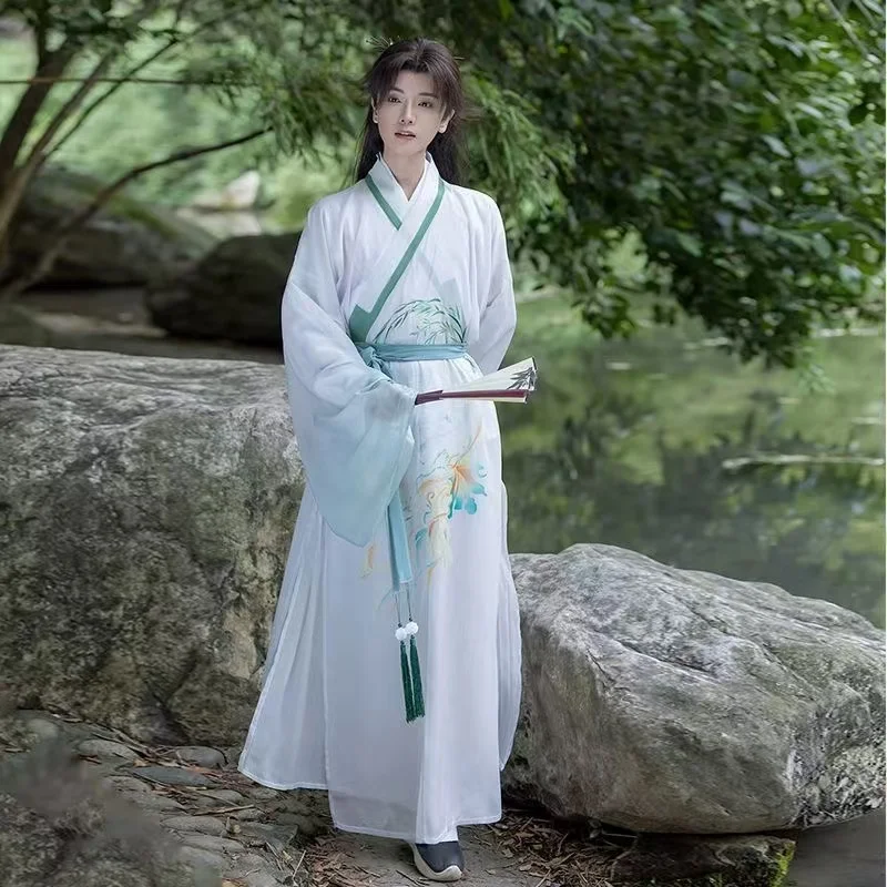 

Light Color Fairy Leaves Hanfu Men Traditional Ming Dynasty Taoist Robe Vintage Comfortable Chiffon Flying Immortal COS Costume