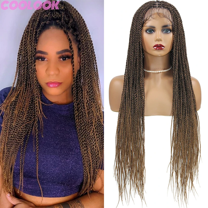 

Senegalese Twist Braids Synthetic Wig for Women Blonde Knotless Square Briaded Wigs with Bang Silky Full Lace Frontal Braid Wigs