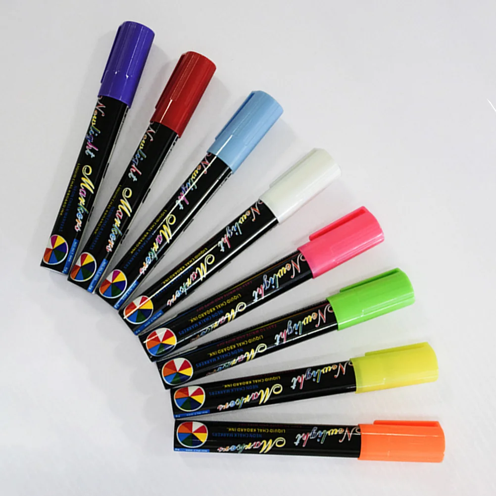 8 قطعة مجموعة أقلام الطباشير السائلة الفلورسنت متعددة الألوان للوحات النوافذ الزجاجية أقلام النيون للكتابة بنفسك