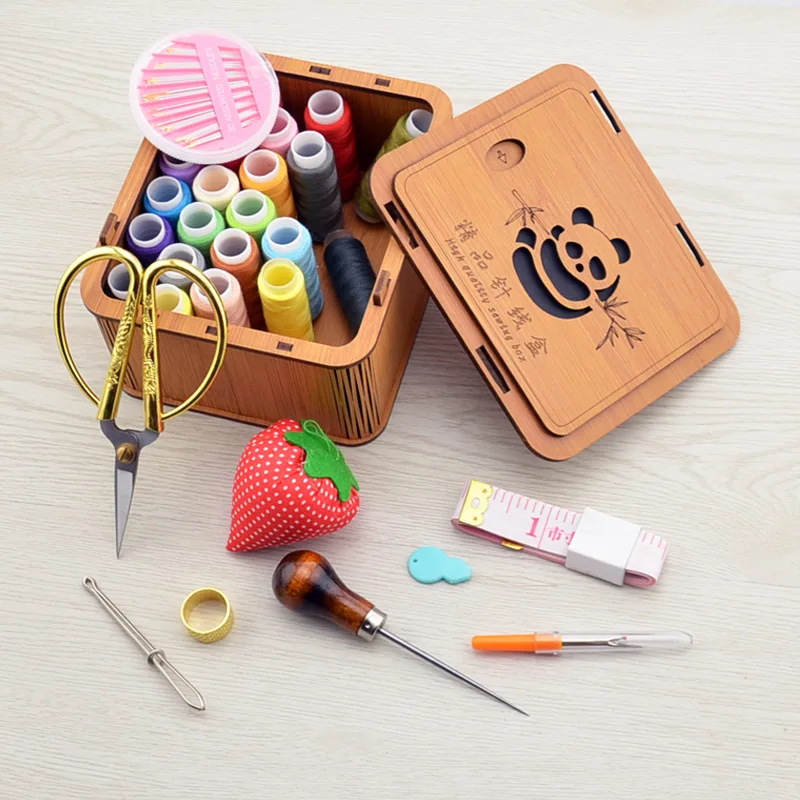 

New Complete Panda Sewing Kit with 24 Colors Threads Needles Scissors Tape Awl Thimble Portable DIY Embroidery Handwork Tool Set