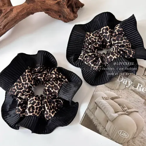 Banda para el cabello de encaje con estampado de leopardo de estilo Retro, cuerda para el cabello con diseño de nicho a la moda para mujer, nuevo anillo para el intestino grueso de alta gama