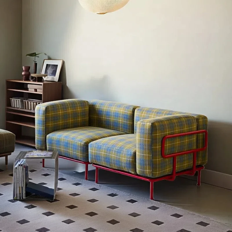 

Retro dopamine designer modular sofa wool plaid removable and washable color stainless steel sofa