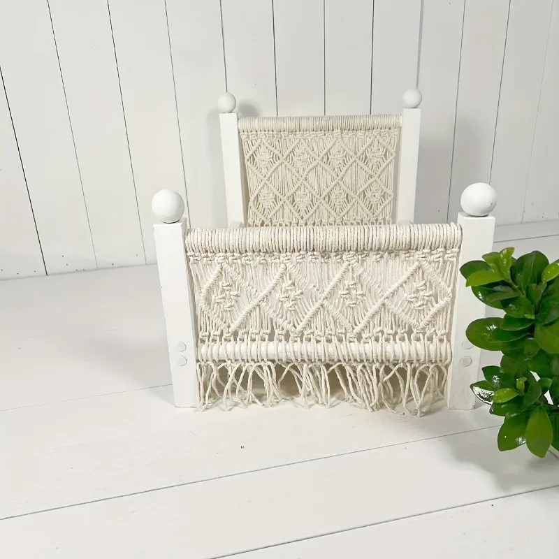 Knitted Wooden Bed  White Disassembled Bed Bohemian Rustic European Country Style Photography Prop Home Decor Photo Shoots