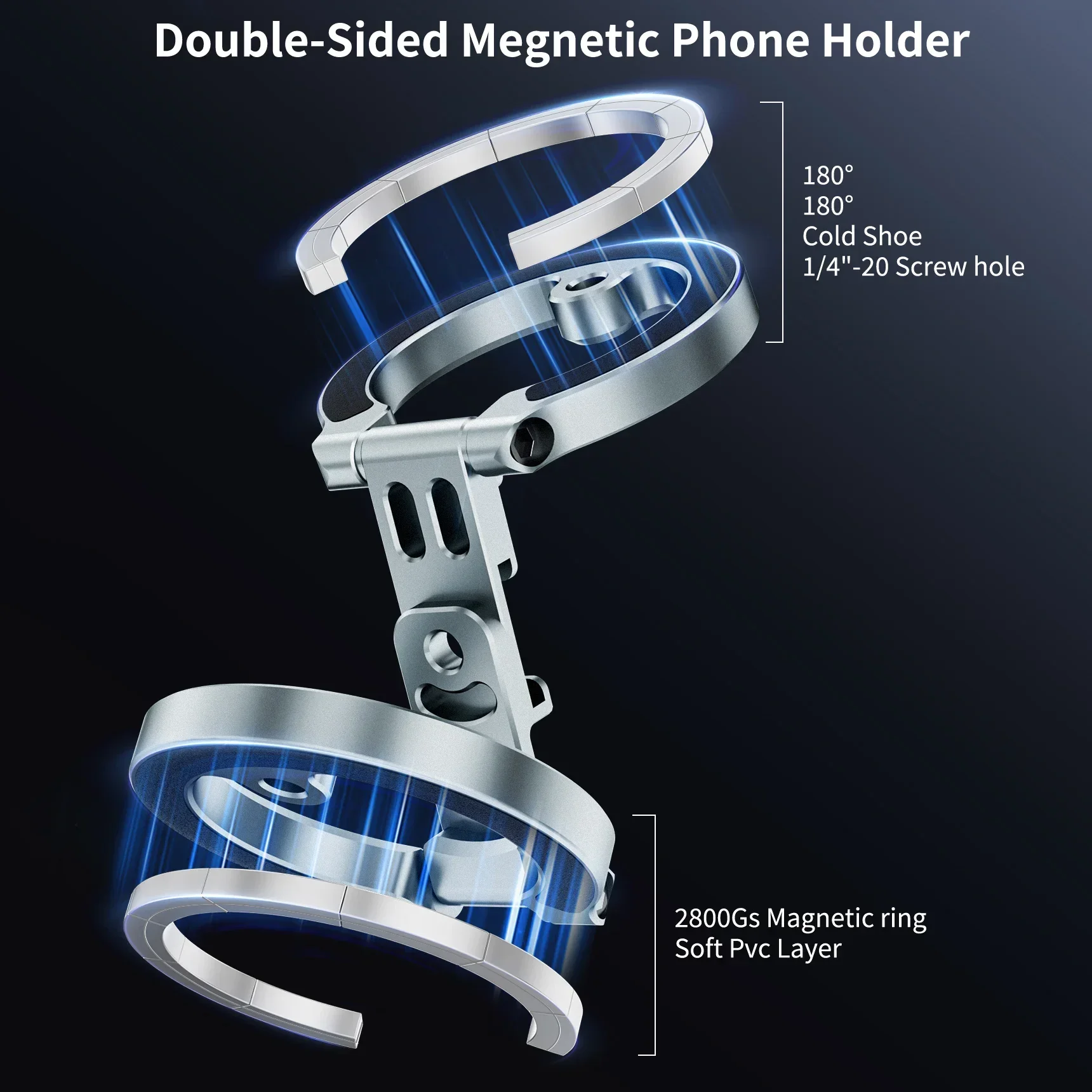 

CAMOLO Phone Mount Dual-Side Magnetic Magsafe Phone Holder with Ring for iPhone Android Magnet with 1/4" Screw Tripod Mount