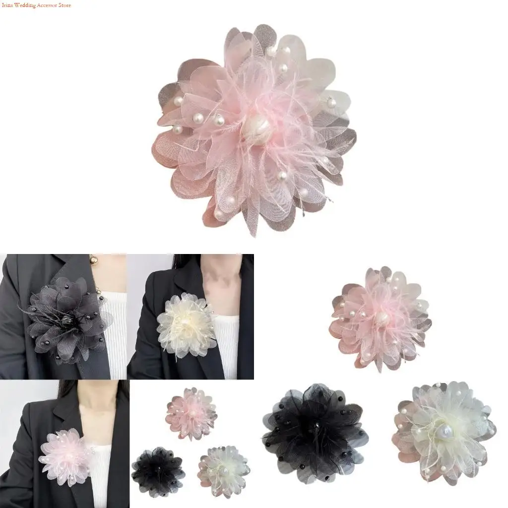 G92D Unique Feathered Sheer Fabric Brooch with Beads for Stylish Women Enhancement