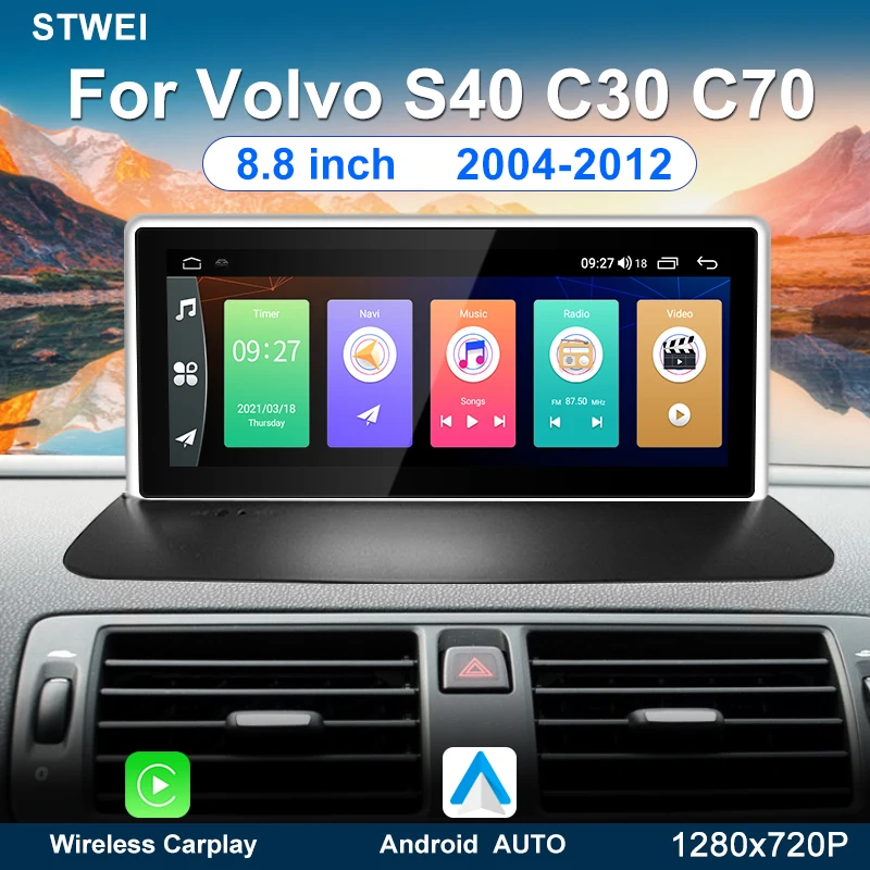 Android 13 For Volvo S40 C30 C70 8.8-inch 2004-2012 Car Radio Multimedia video player Android 13 GPS navigation Carplay 4G Wi Fi