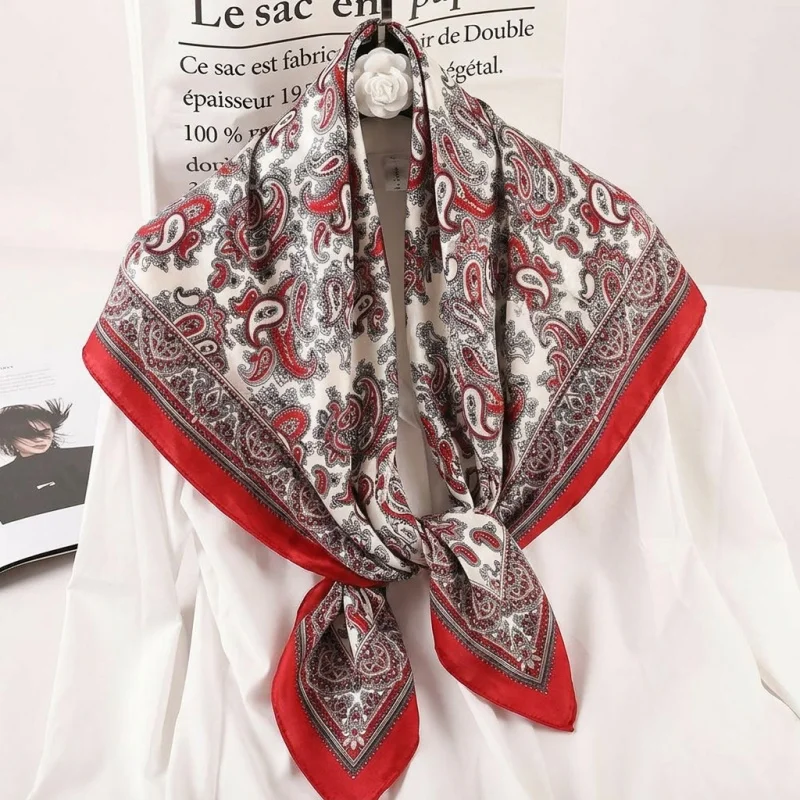 

Fashion Satin Square Scarf Women Summer Hijab Full Paisley Print Bandana Neck Wrap Headband Lightweight Daily Shawl for Travel