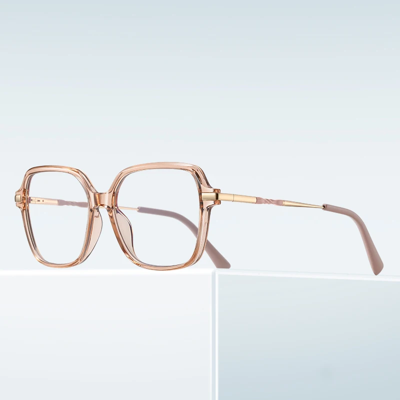 BEMORE Geometric Simple Square Large Frame Anti-Blue Light Woman Reading Myopia Glasses Customizable Prescription
