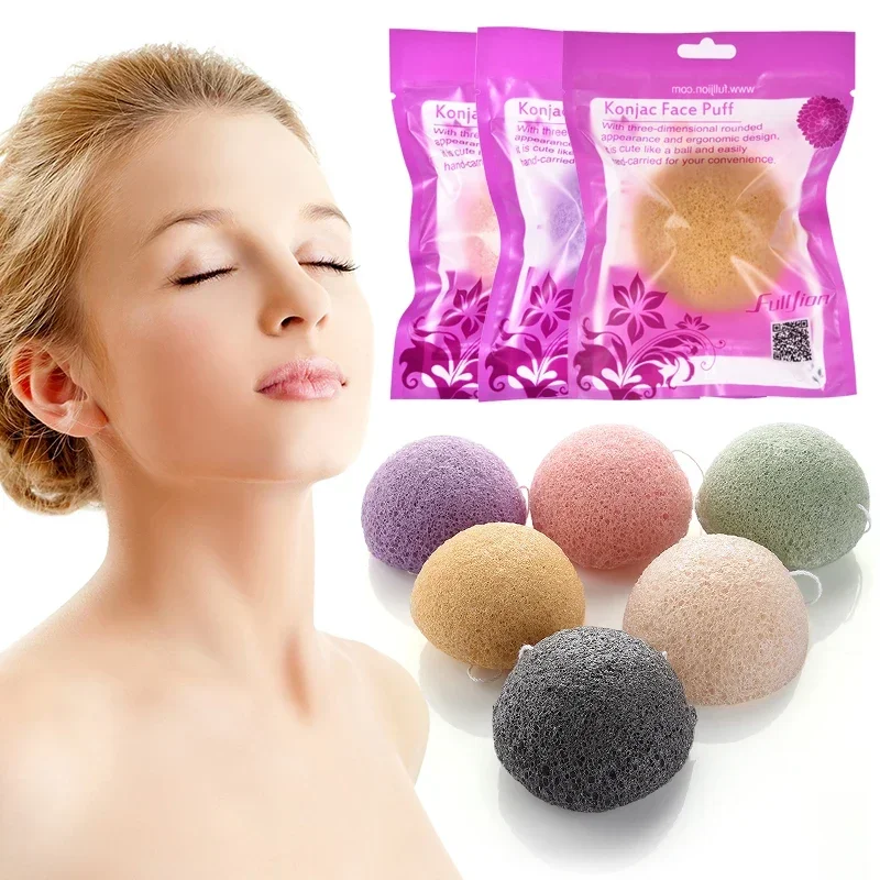 1PCS พัฟธรรมชาติทําความสะอาด Exfoliator พัฟทําความสะอาดใบหน้าฟองน้ํารอบรูปร่าง Konjac ล้างหน้าฟองน้ํา Facial TOOL