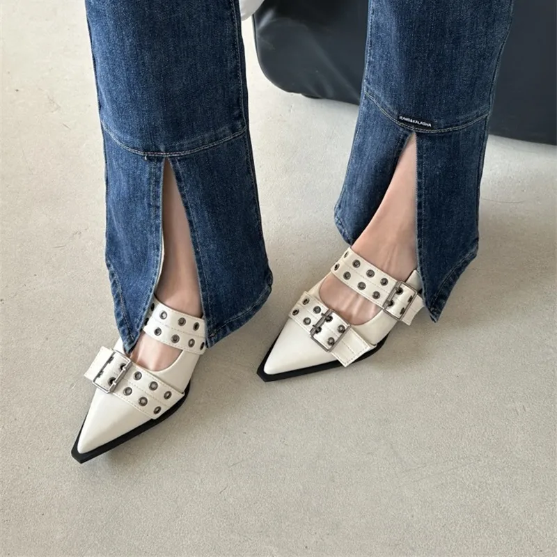 Women Sandals 2024 Luxury Buckle Designer Women\'s Shoes Fashion Elegant Slingback Pointed Toe Casual Women Sandalias De Tacón