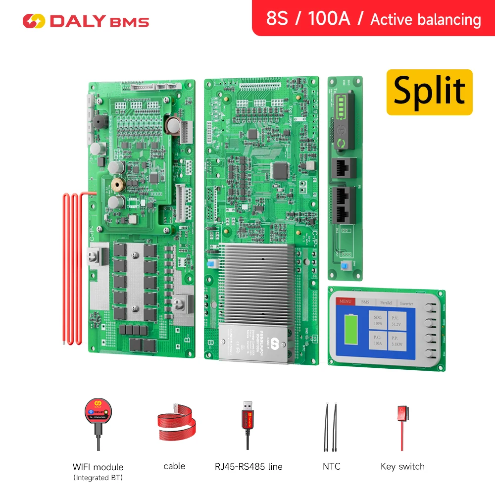 DALY Smart BMS Energie-omvormer BMS Actieve Balancer 8S 24V 16S 48V 100A Li-ion/Lifepo4 Batterij BMS voor Deye Victron Omvormer