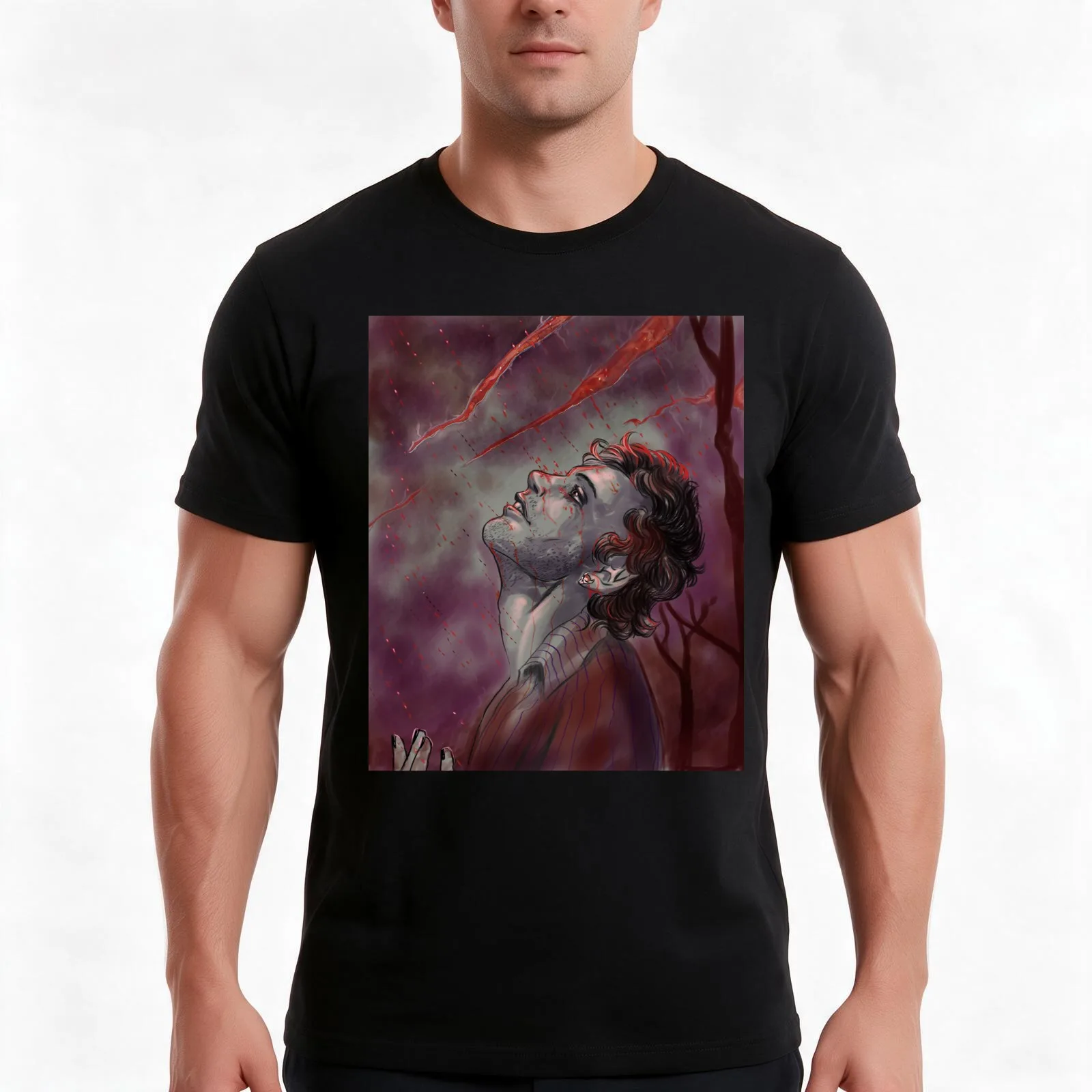 Bleeding sky T-Shirt, Summer Casual Cotton Tee, Oversized Streetwear Tops, Vintage Graphic Print, Loose Fit Short Sleeve