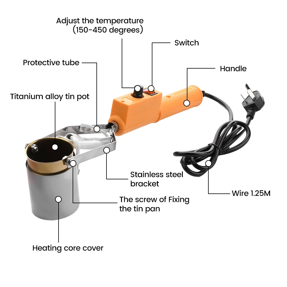 220V Plug 150W/250W 450℃ Adjustable Temperature Handheld Soldering Furnace For Lead Tin and Indium 150-450 degree casting head