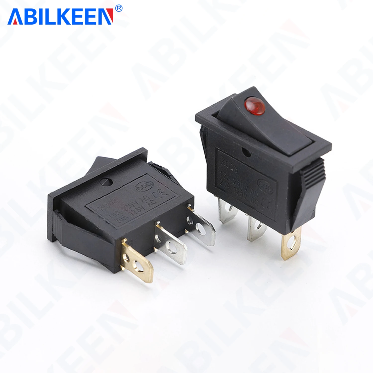100PCS/Lot ABILKEEN KCD3-101EN 3Pin SPST Rocker Switch 16A 250VAC Dot LED Light Rocker Toggle Switch ON-OFF 2Position