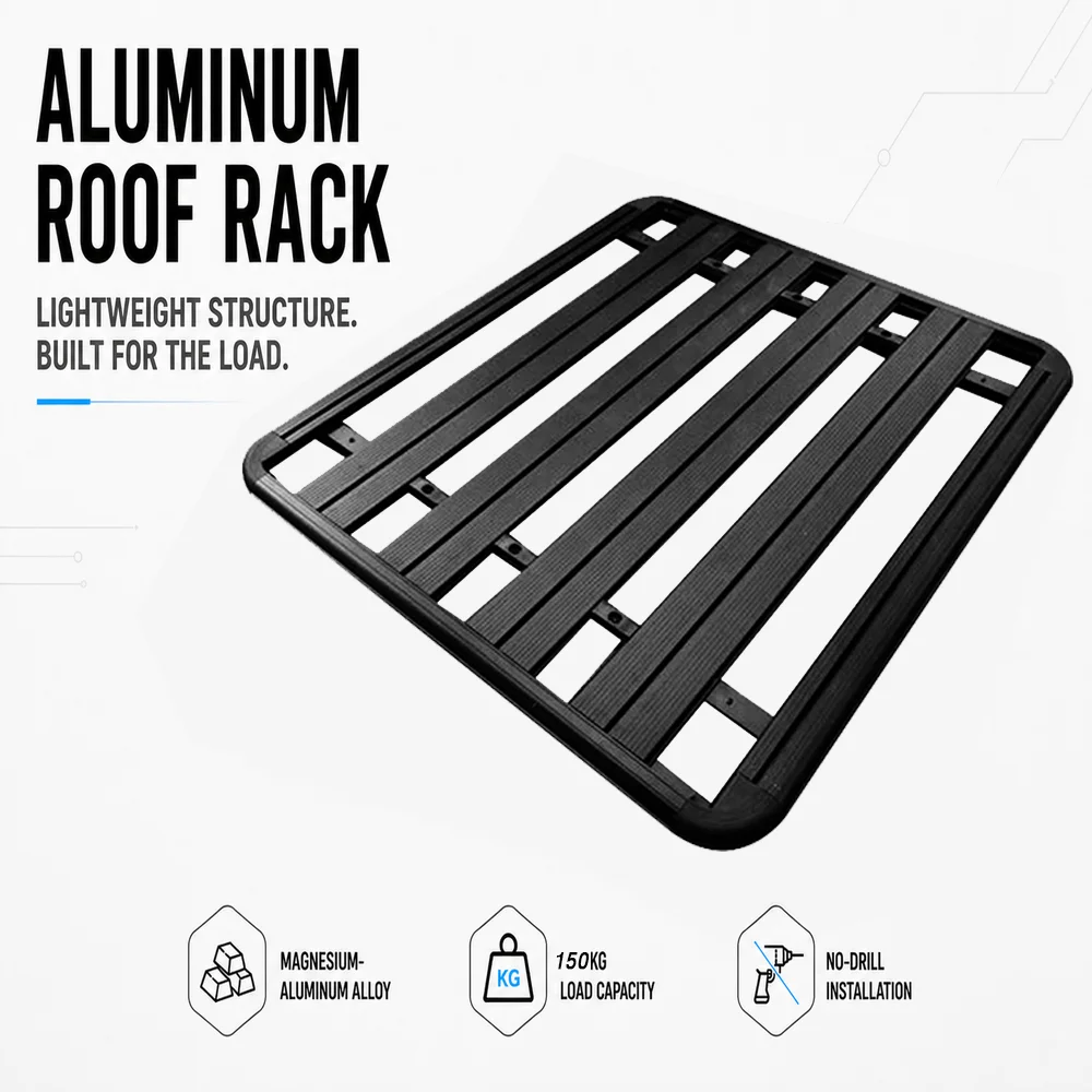 Universal Heavy Duty Roof Luggage Rack 135x125cm Aluminum Alloy No Drill Mount for Toyota SUV Pickup Car 150kg Load Black