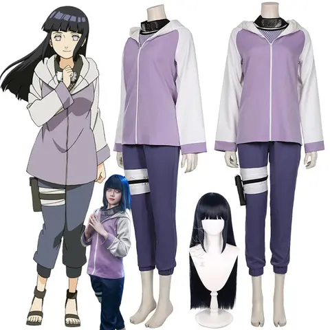 Hyuga Hinata Cosplay Costume Perruque Anime Ninja Cosplay Femmes Veste à capuche Halloween Party Dress Up Costume de carnaval zisсп gand©