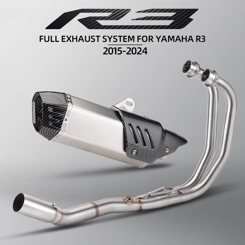 

Slip On For Yamaha YZF R3 2015-2024 Motorcycle Exhaust with Cover Double Hole Muffler Escape Full System Front Pipe