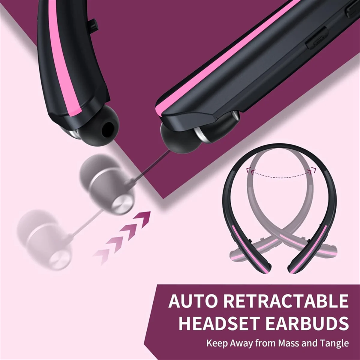 Fones de ouvido sem fio Bluetooth com faixa de pescoço QA88X, fones de ouvido retráteis à prova de suor, fones de ouvido estéreo com cancelamento de ruído