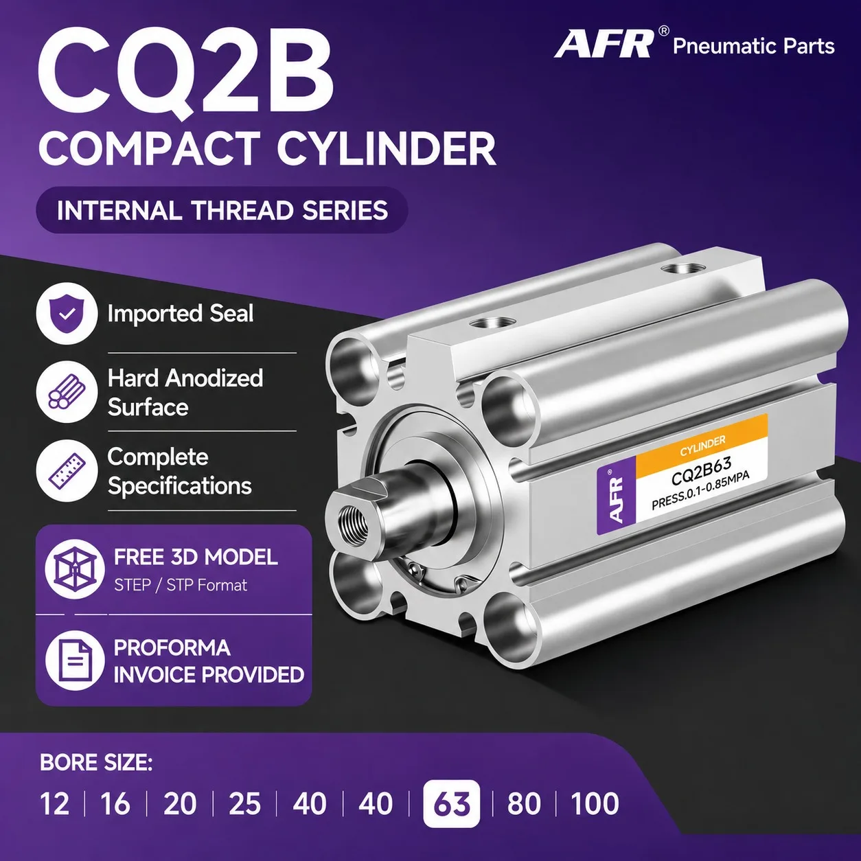 CQ2B63 Short Stroke Air Cylinder CQ2B63-20DCZ 40 75DZ Aluminium Compact Pneumatic Cylinder For Industrial Automation Machinery