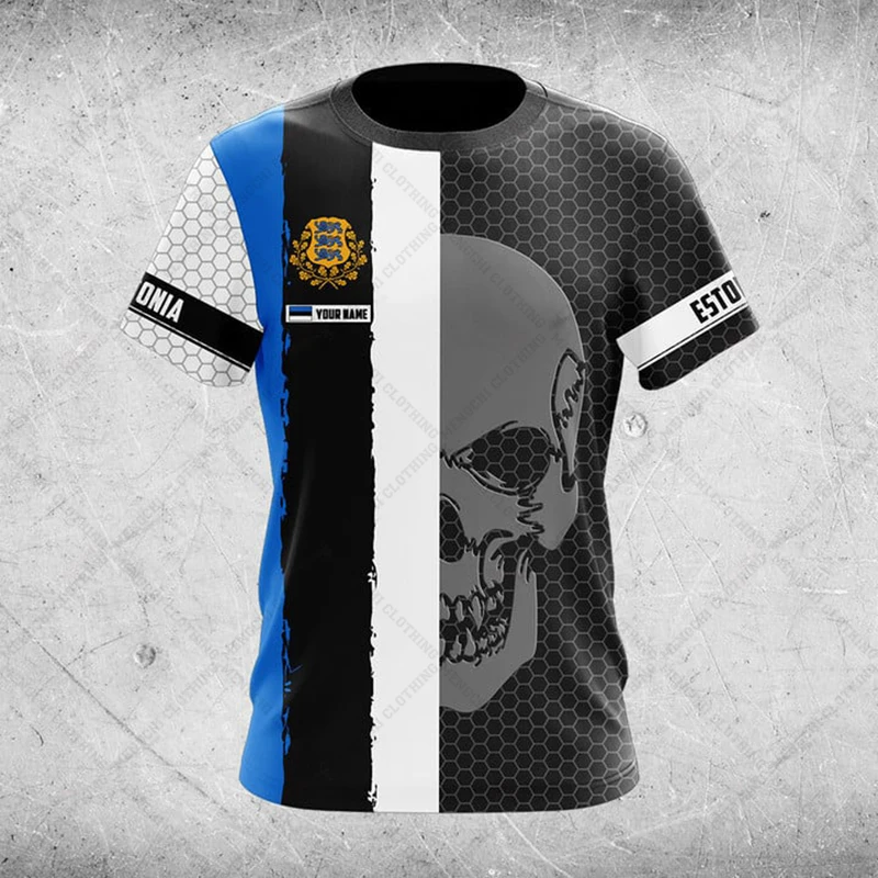 

Пользовательское имя Эстония Эмблема Череп Графические футболки Летние повседневные футболки унисекс Свободные негабаритные быстросохнущие спортивные костюмы Повседневная уличная одежда