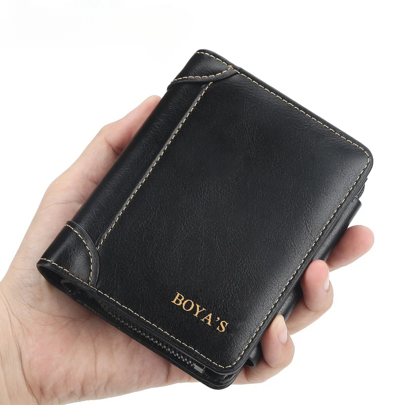 Men Large Capacity Trifold Wallets High Quality Luxury Designer PU Leather Zipper Card Holder Purse with Coin Pocket Wallets