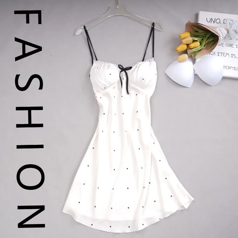 

Весенне-летнее сексуальное корейское сладкое желание, девчачье ощущение, тонкий принт, белое платье без рукавов в горошек, ночная рубашка на подтяжках, оптовая продажа