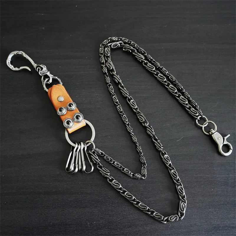 55Cm Men's Waist Key Chain Retro Skull Metal Hip Hop Gothic Punk Skull Pants Jeans Bike Ride Wallet Key Ring