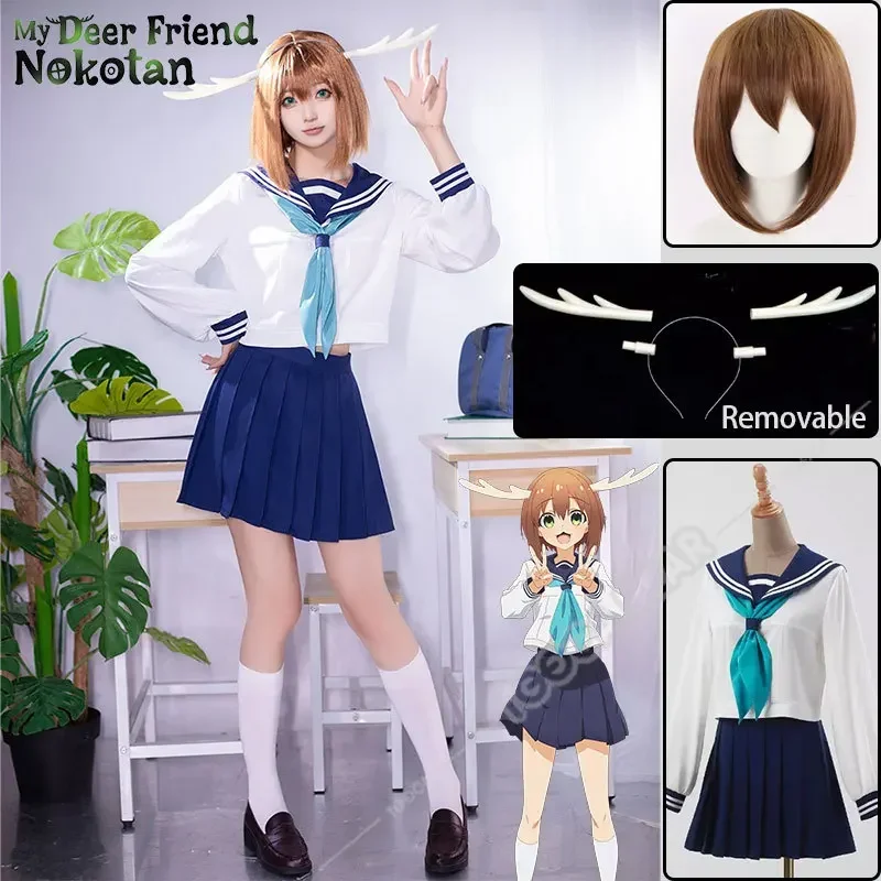 Noko Shikanoko Cosplay Costume Wig My Deer Friend Nokotan Dress School Uniform Anime JK Sailor Skirt Headband Torako Koshi Women