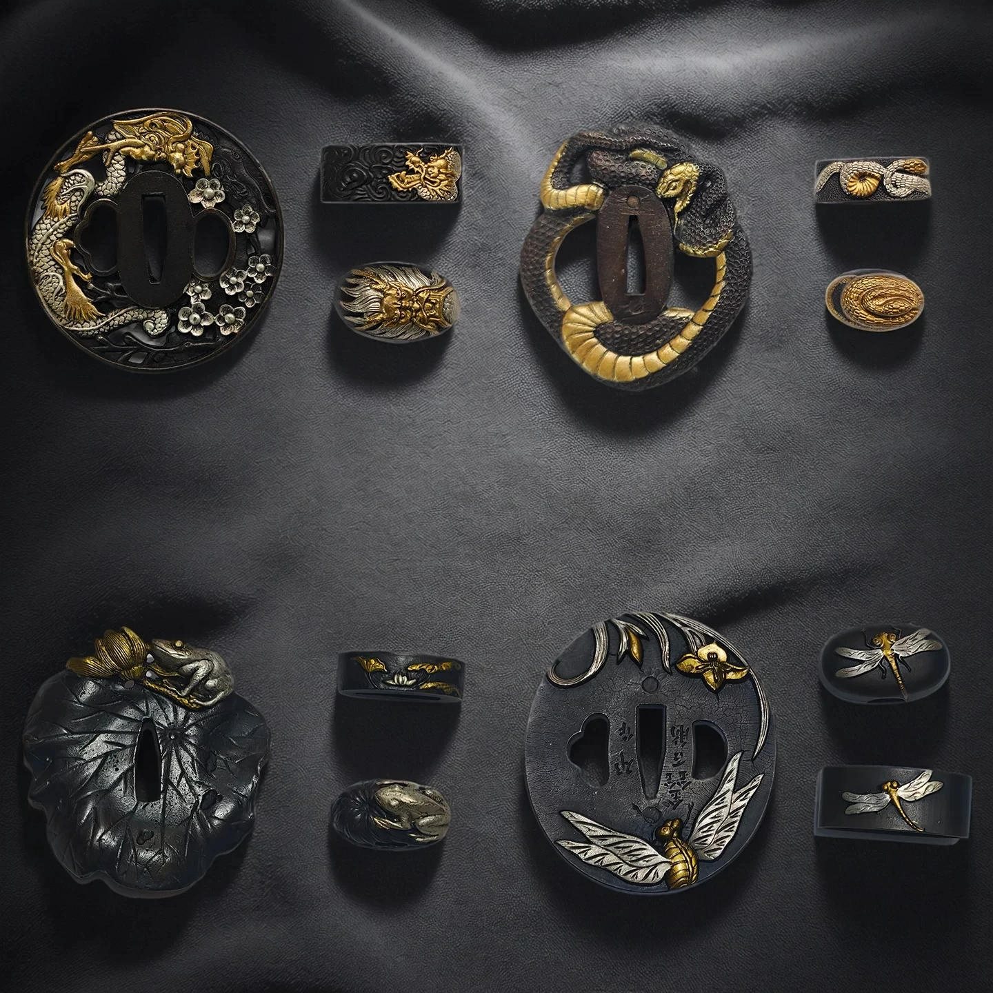 kit-de-guardas-de-espada-tsuba-de-metal-vintage-con-motivos-de-loto-rana-libelula-fuchi-y-kashira-para-montaje-de-espada-katana-japonesa-para-guerreros-samurais