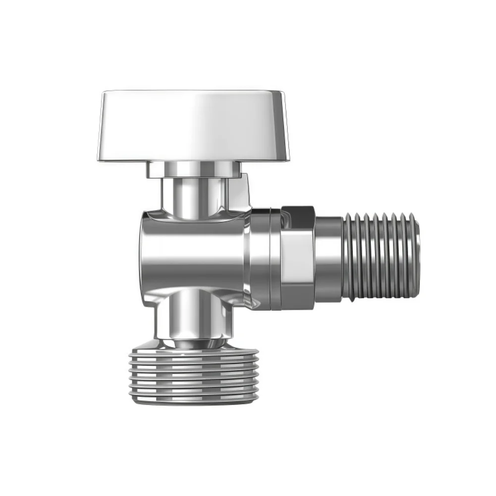 Zinc Alloy Corner Valve Faucet Featuring Polished Chrome Coating for Long Term Use and Space Saving Plumbing Setup