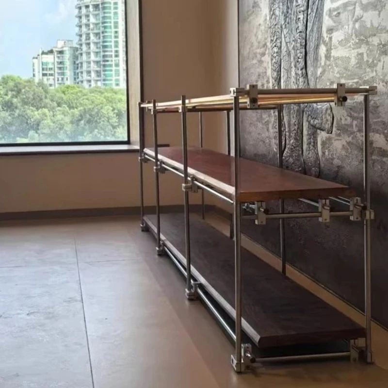 

Walnut - colored stainless steel optical shaft multi - layer shelf, simple household display shelf