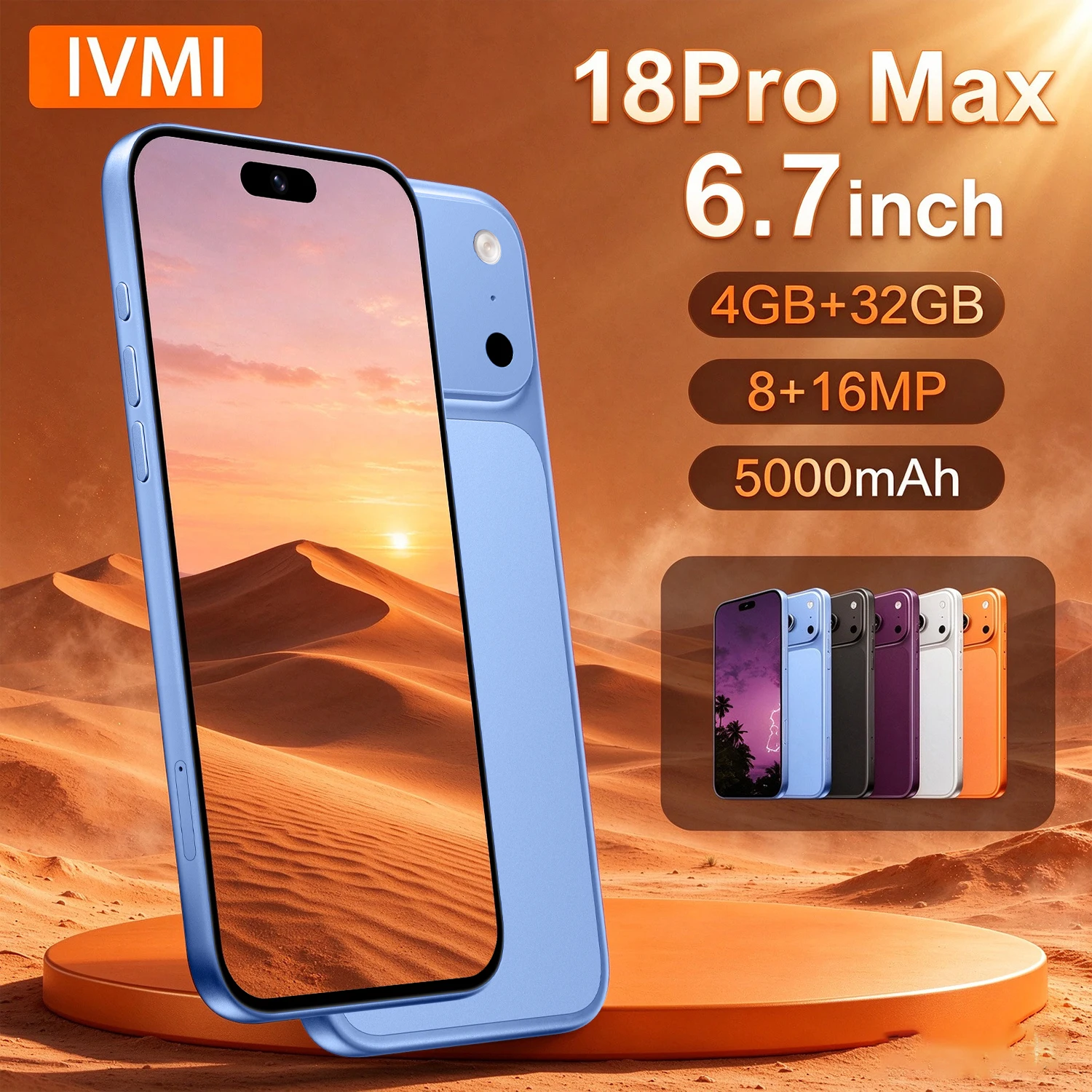 IVMI New 18Pro Max Cheap Smartphone 4+32GB Android12.0 8+16MP 5000Mah 6.7