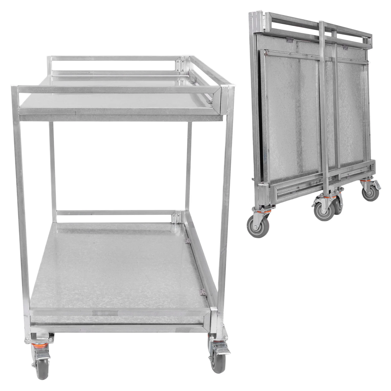 

Двухуровневая сервисная тележка коммерческого класса, металлическая, на колесах, грузоподъемность 300 кг, с ручкой, для продуктов и склада