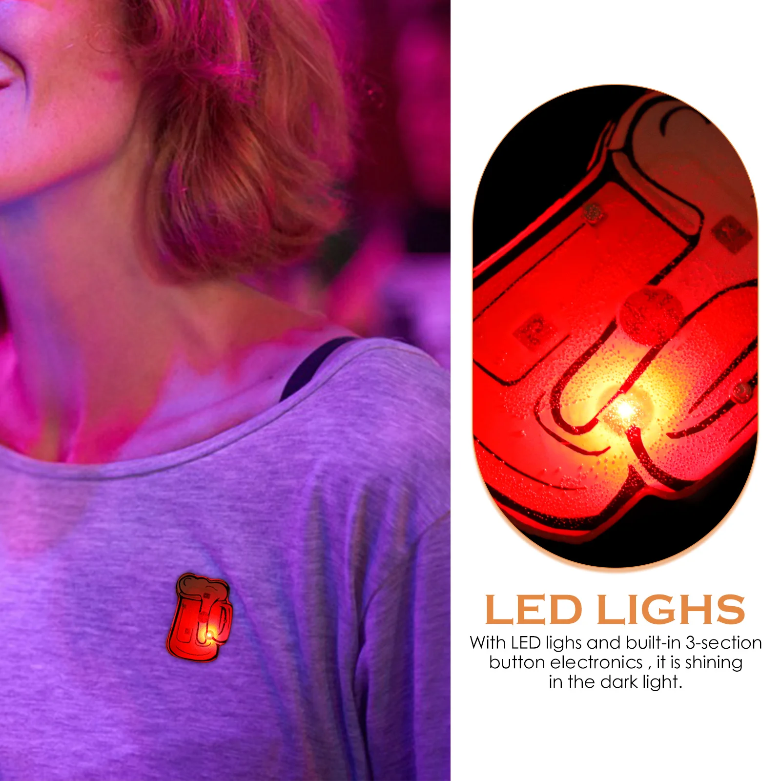 

12Pcs Flashing LED Brooch Beer Mug Pin Light Up Party Bar Accessory Creative Glow Breastpin for Night Events Beer Mug Brooch