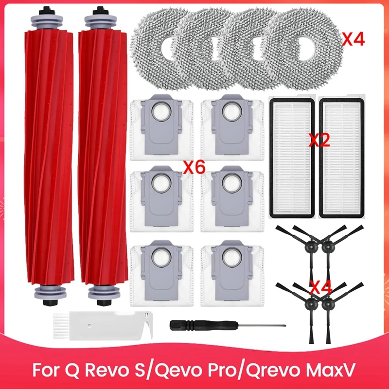 

Replacement Parts For Q Revo S, Qevo Pro, Qrevo Maxv Robot Vacuum, Accessories Kit Brush Filter Mop Bags
