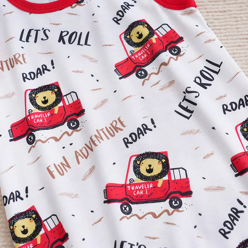 BabyUnisexBoy And Girl Newborn JumpsuitForChildren\'s ClothingBabySummer Sleeveless Cute Cartoon Lion Car Full PrintPrintJumpsuit