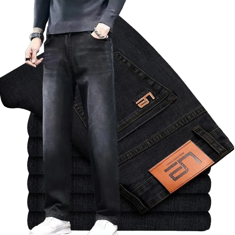 

Мужские модные свободные прямые эластичные джинсы, мужские износостойкие джинсовые брюки, элегантные повседневные темно-серые брюки
