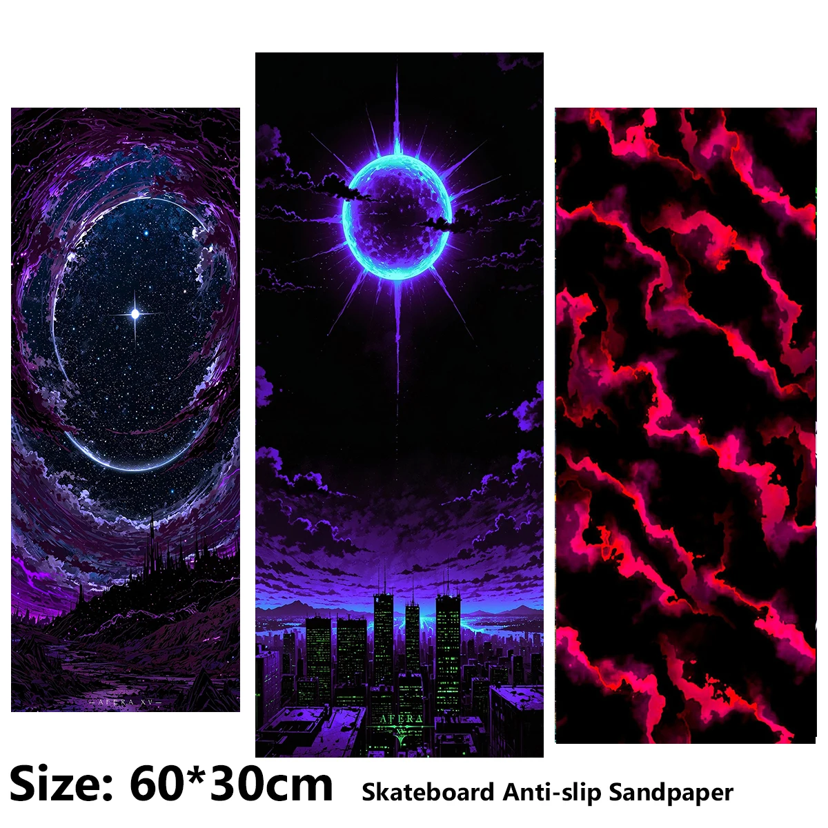 elecstric-スクーター滑り止めステッカー-サンドペーパー-スケートボード-グリップテープ-シート-60-30cm-星空ブルーライト太陽抽象パターン