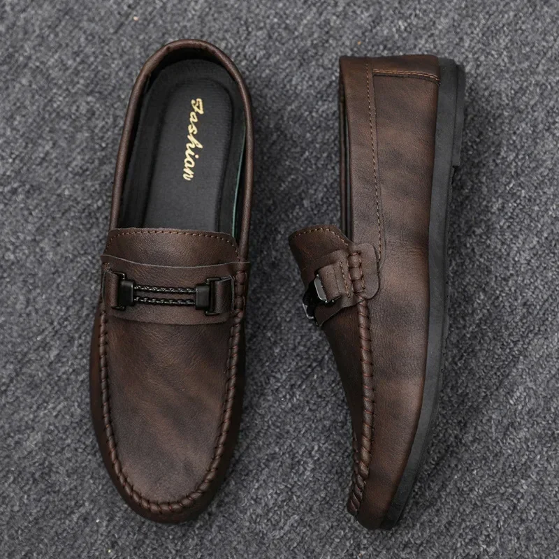 

Men's Formal Summer Soft Sole Business Work Shoes Waterproof Lightweight Genuine Leather Men's Loafers Men's Flat Breathable