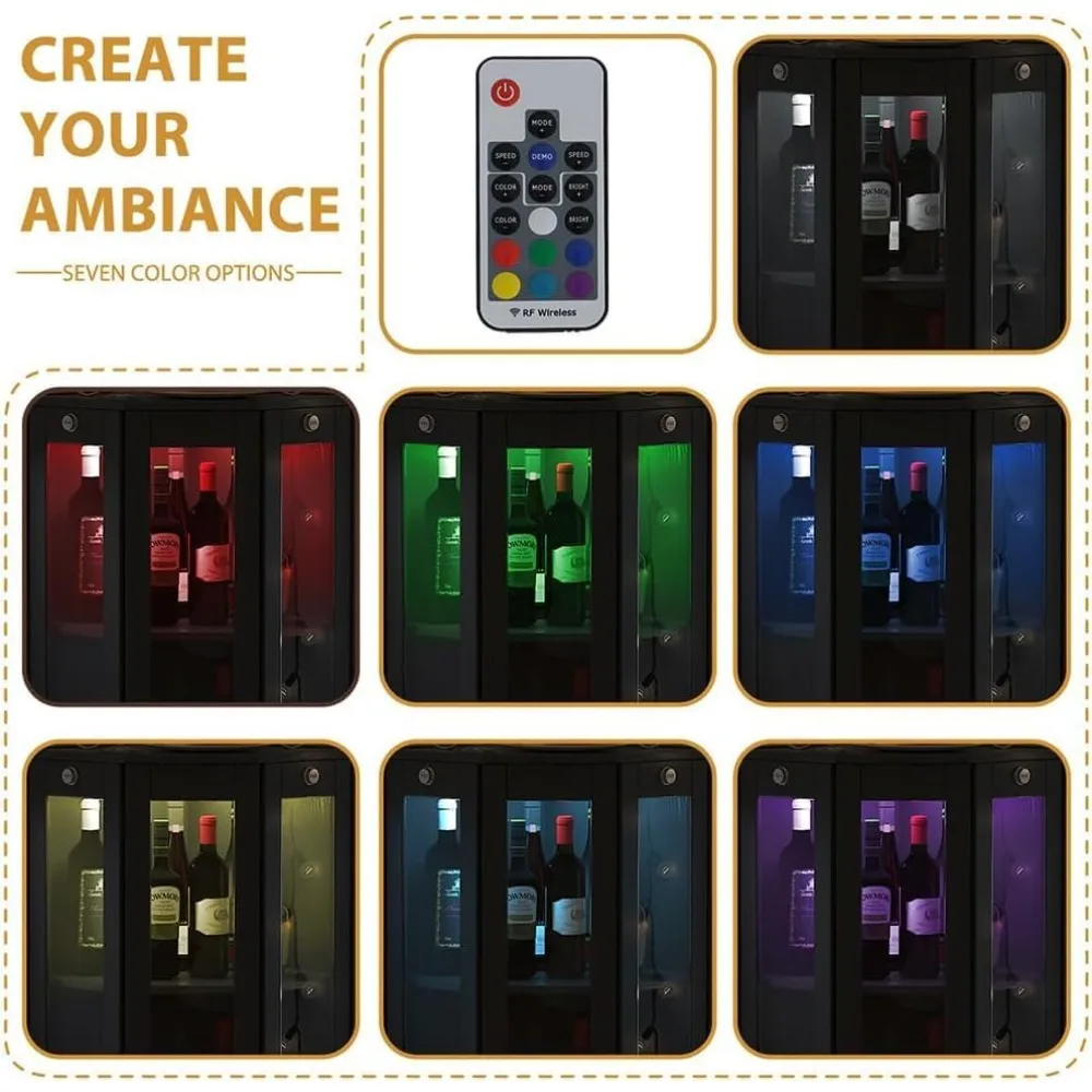 ตู้เก็บไวน์เข้ามุมพร้อมประตูกระจกแบบมีกุญแจและไฟ LED, ชั้นวางเครื่องดื่ม 4 ชั้น, บาร์สไตล์โมเดิร์นฟาร์มเฮาส์สำหรับห้องครัว