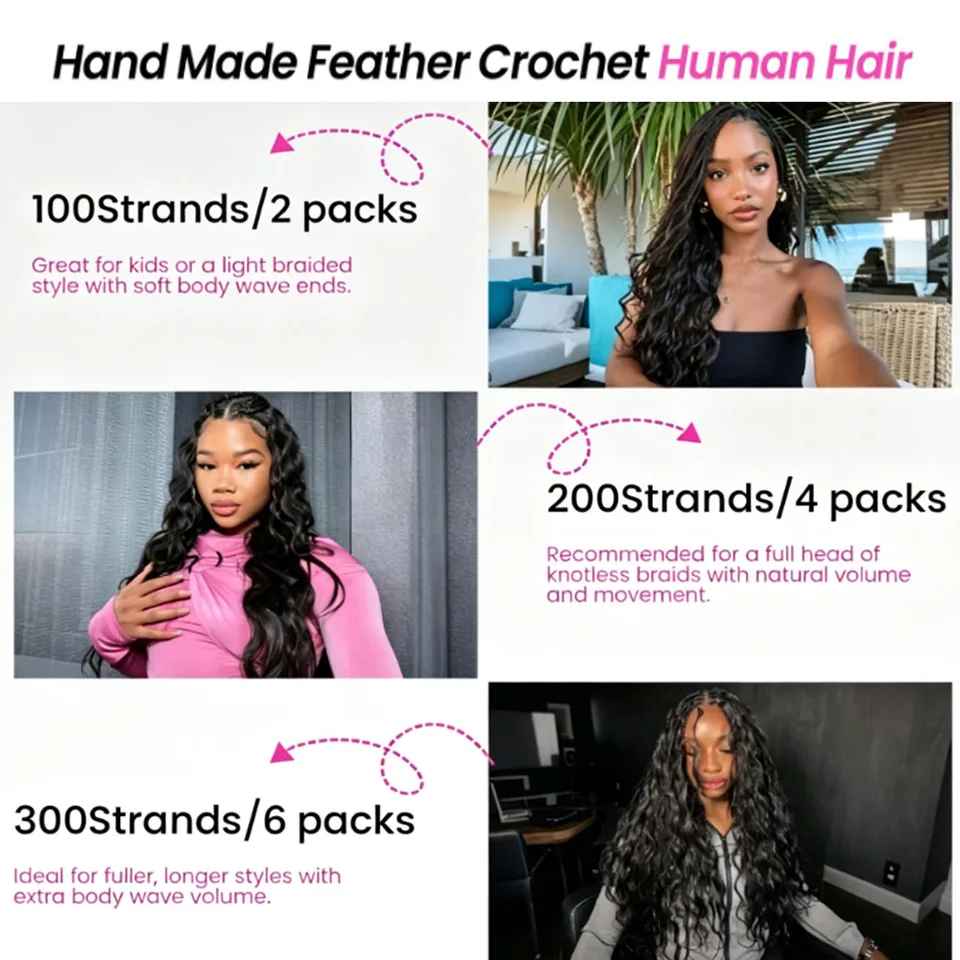 Marrón chocolate plumas crochet cabello humano body wave extensiones doble draud nudos milagros crochet 100% cabello humano 6