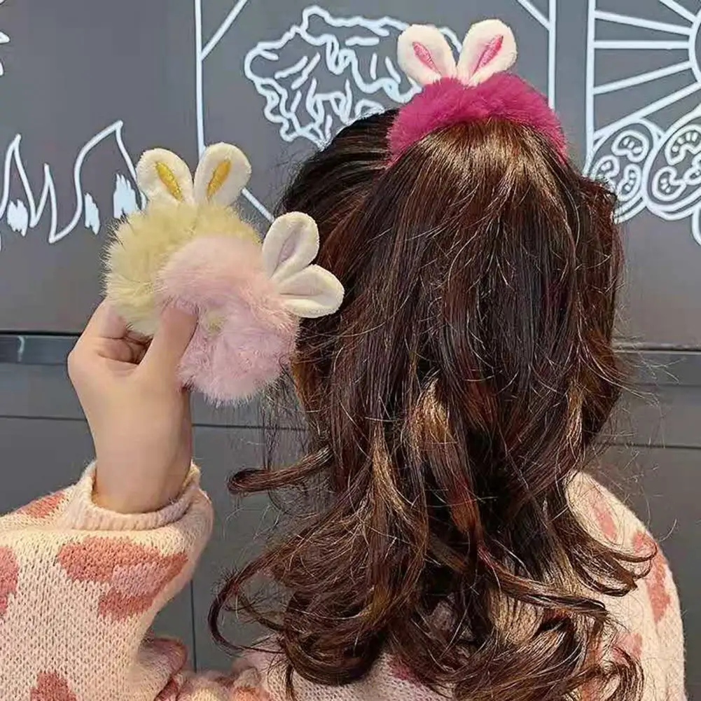 Hair Rope Cartoon Rabbit Ear High Elasticity Hand Tightening Force Decorate Headwear Imitation Rabbit Fur Elastic Hair Band