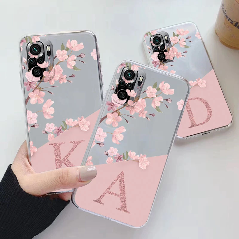 For Poco M5S PocoM5S Phone Case Flower Alphabet Letter Cover Soft Silicone Transparent Bumper Couple Fundas For Poco M5S Shell