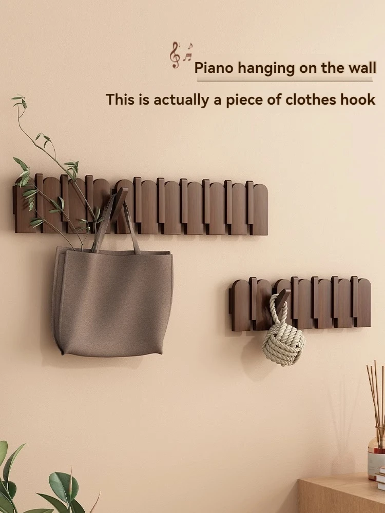 

Piano key hanging clothes rack, solid wood wall hanging, entrance coat rack, wall mounted, no drilling, high-end feeling, entran