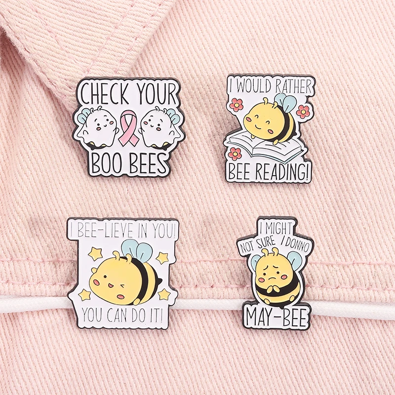 I Bee-lieve In You You Can Do It Enamel Pins Cute Bee I Would Rather Bee Reading Brooches Lapel Badge Jewelry Gifts for Friends